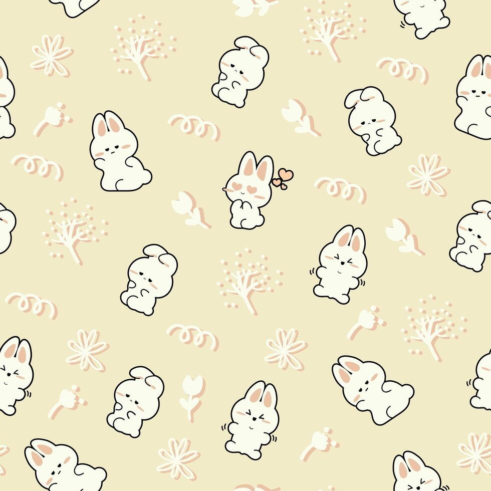 Cute Bunny Seamless Pattern Gift Wrapper Design Vector Illustration Background