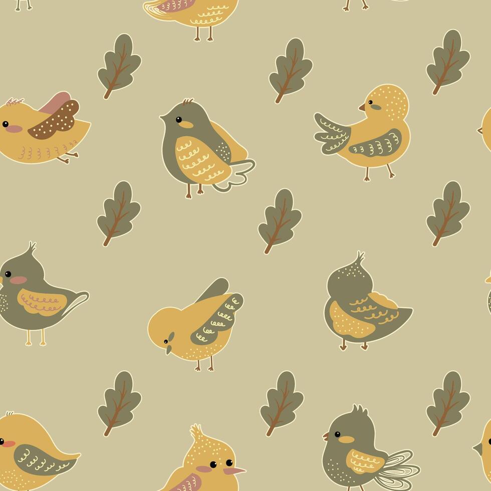 Cute Boho Birds Seamless Pattern Vector Background
