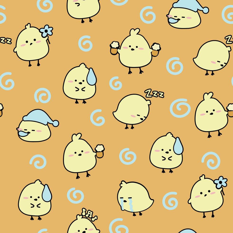Cute Chicks Seamless Pattern Gift Wrapper Design Vector Illustration Background