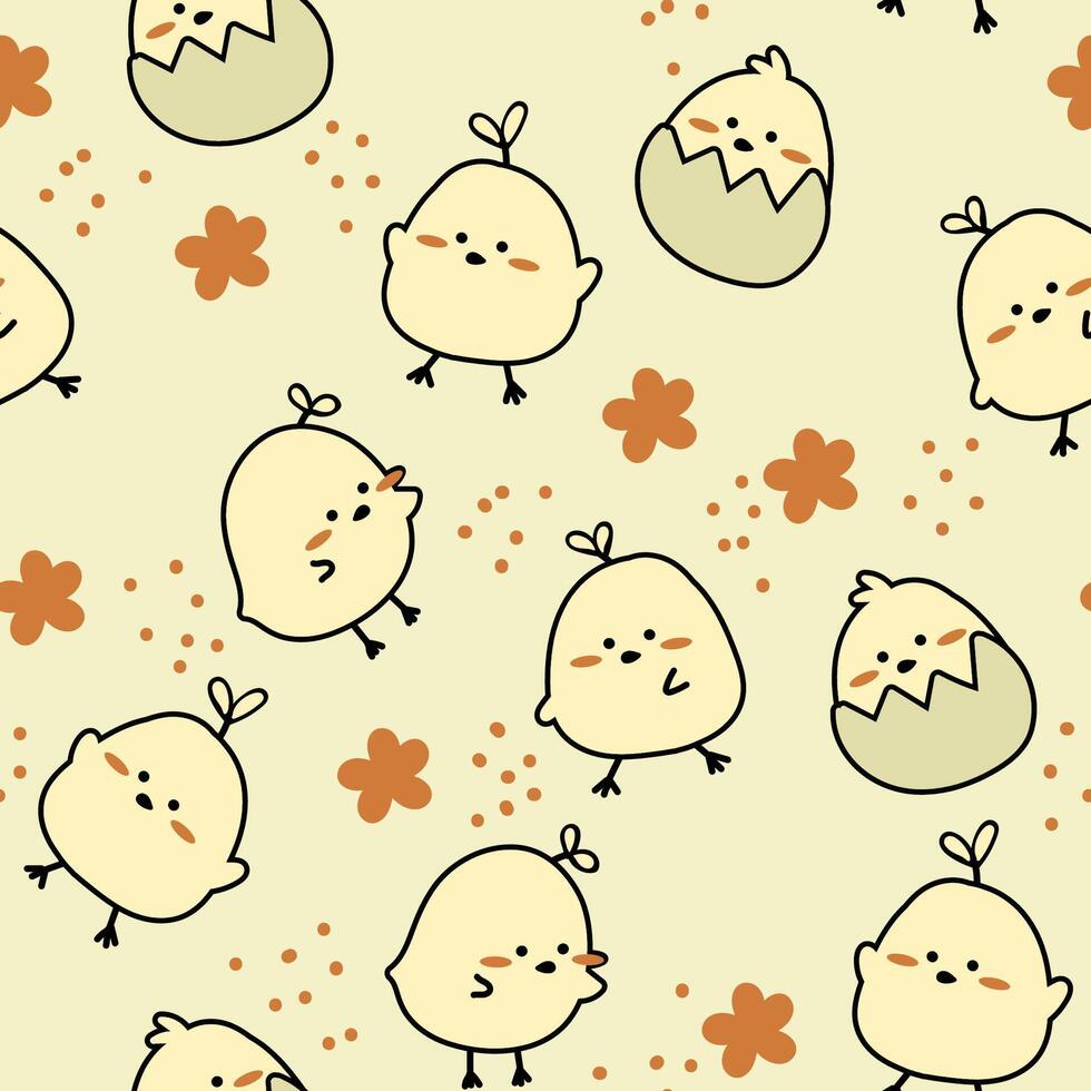 Cute Chicks Seamless Pattern Gift Wrapper Design Vector Illustration Background