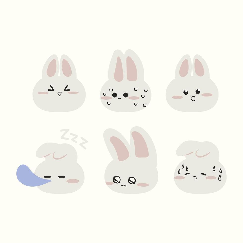 Cute Facial Expression Bunny Sticker Emoticon Vector Graphics
