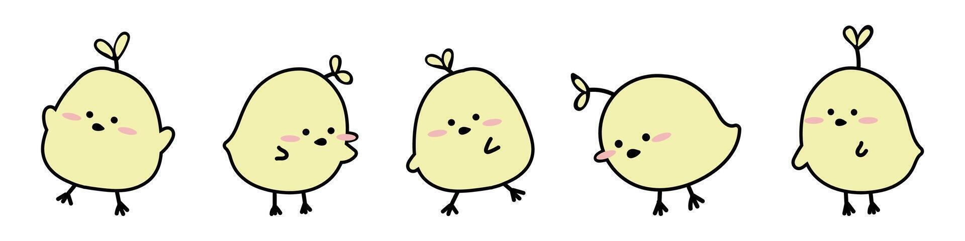 Cute Doodle Yellow Chicks Emoji Sticker Icon Vector Graphics