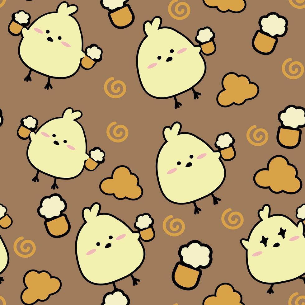 Cute Chicks Seamless Pattern Gift Wrapper Design Vector Illustration Background