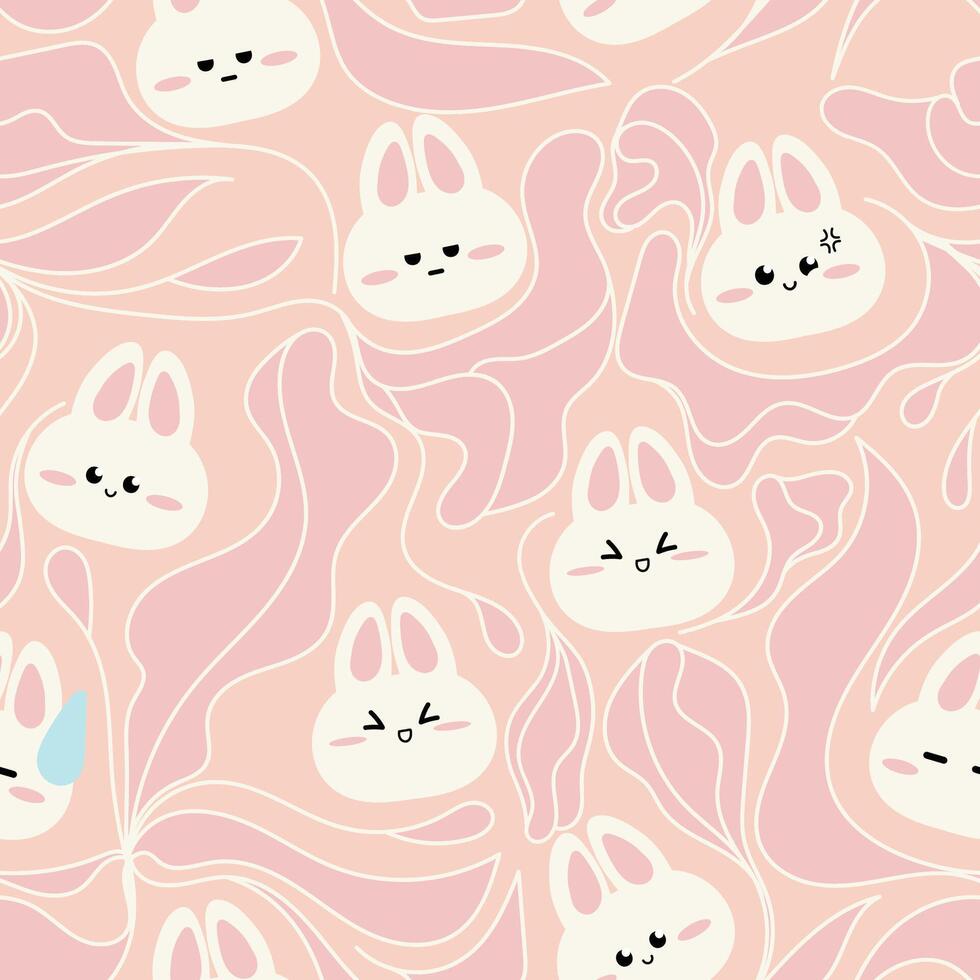 Cute Bunny Seamless Pattern Gift Wrapper Design Vector Illustration Background