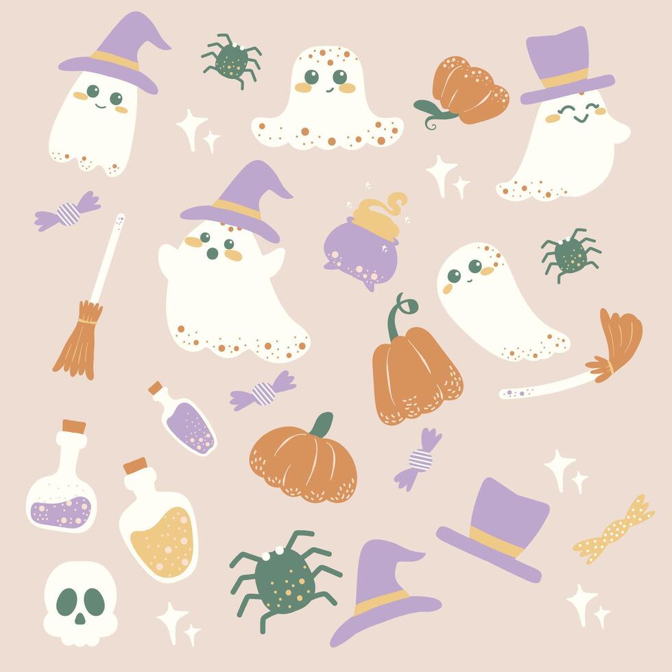 Halloween Hand Drawn Graphics for Decoration Recolorable Vector