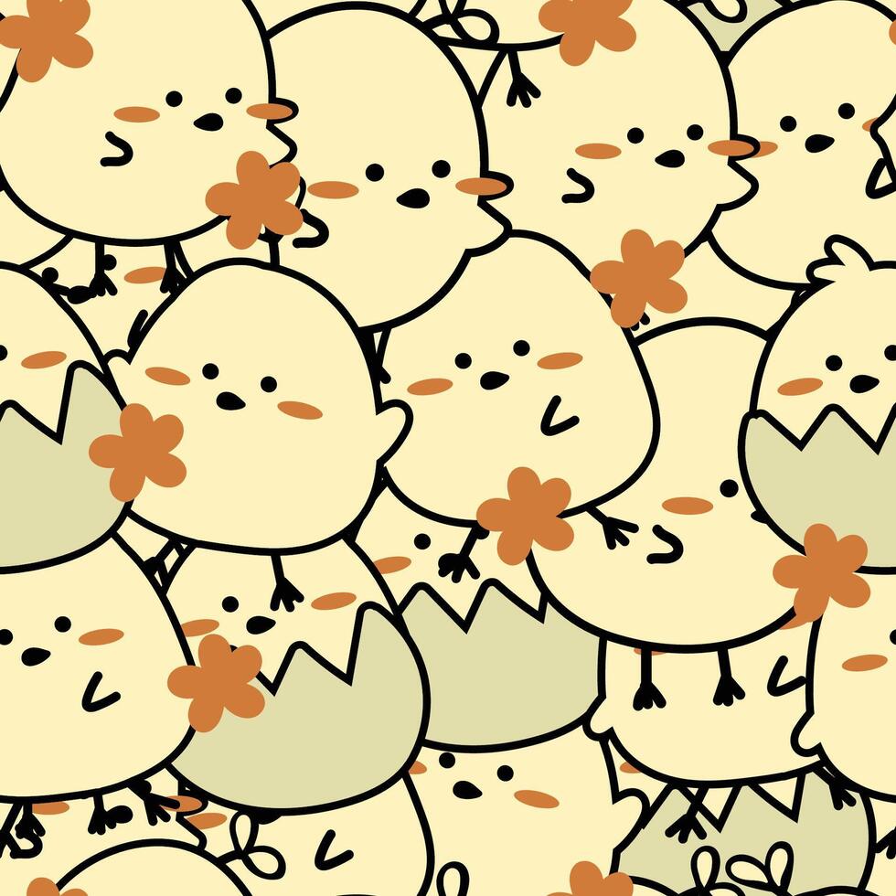 Cute Chicks Seamless Pattern Gift Wrapper Design Vector Illustration Background