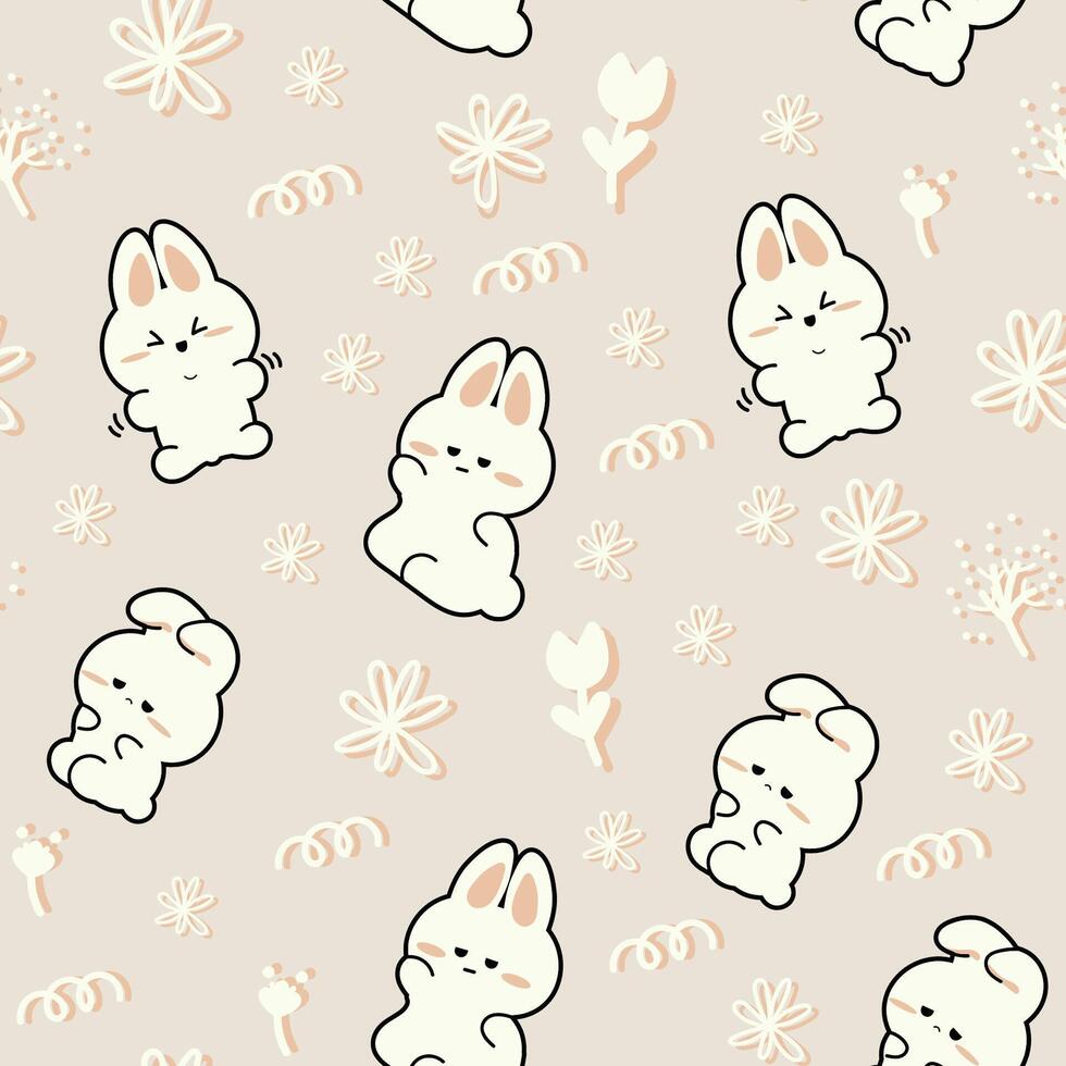 Cute Bunny Seamless Pattern Gift Wrapper Design Vector Illustration Background