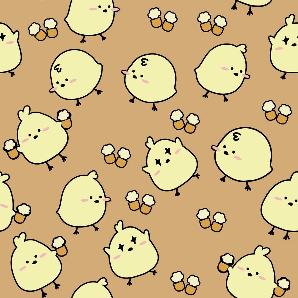 Cute Chicks Seamless Pattern Gift Wrapper Design Vector Illustration Background