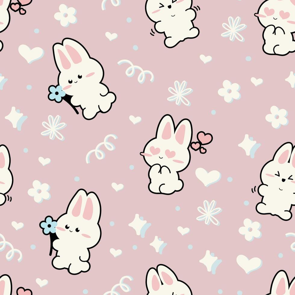 Cute Bunny Seamless Pattern Gift Wrapper Design Vector Illustration Background