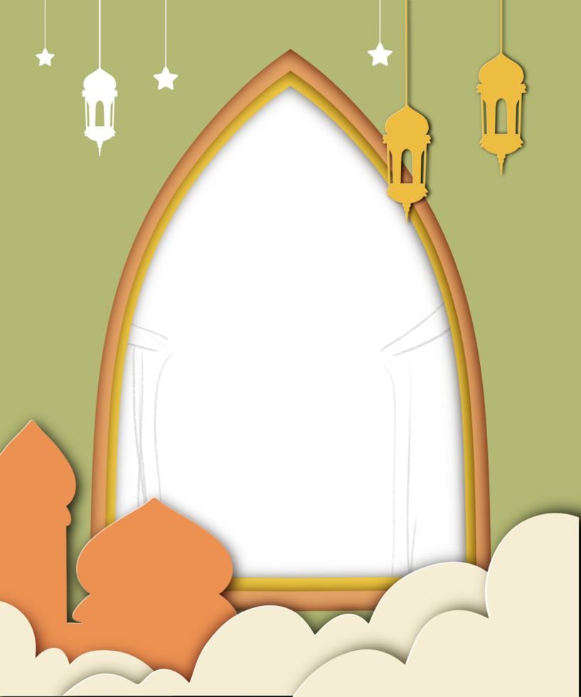 3d Ramadan background with lantern with paper cutout style png