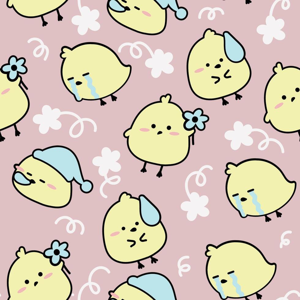 Cute Chicks Seamless Pattern Gift Wrapper Design Vector Illustration Background