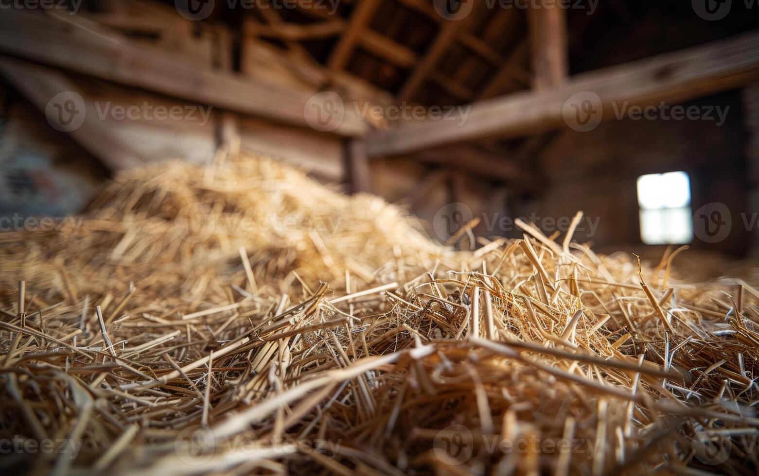 AI generated Hay in the barn and the window in the background photo