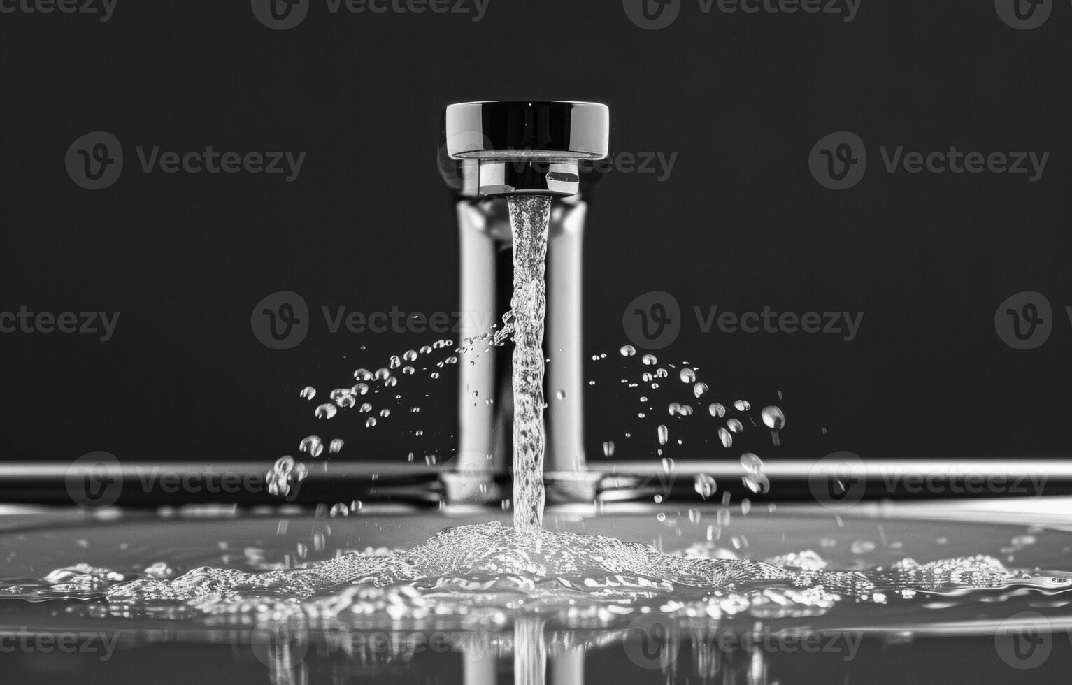 AI generated Water running from faucet. A open faucet seen from the front, photo