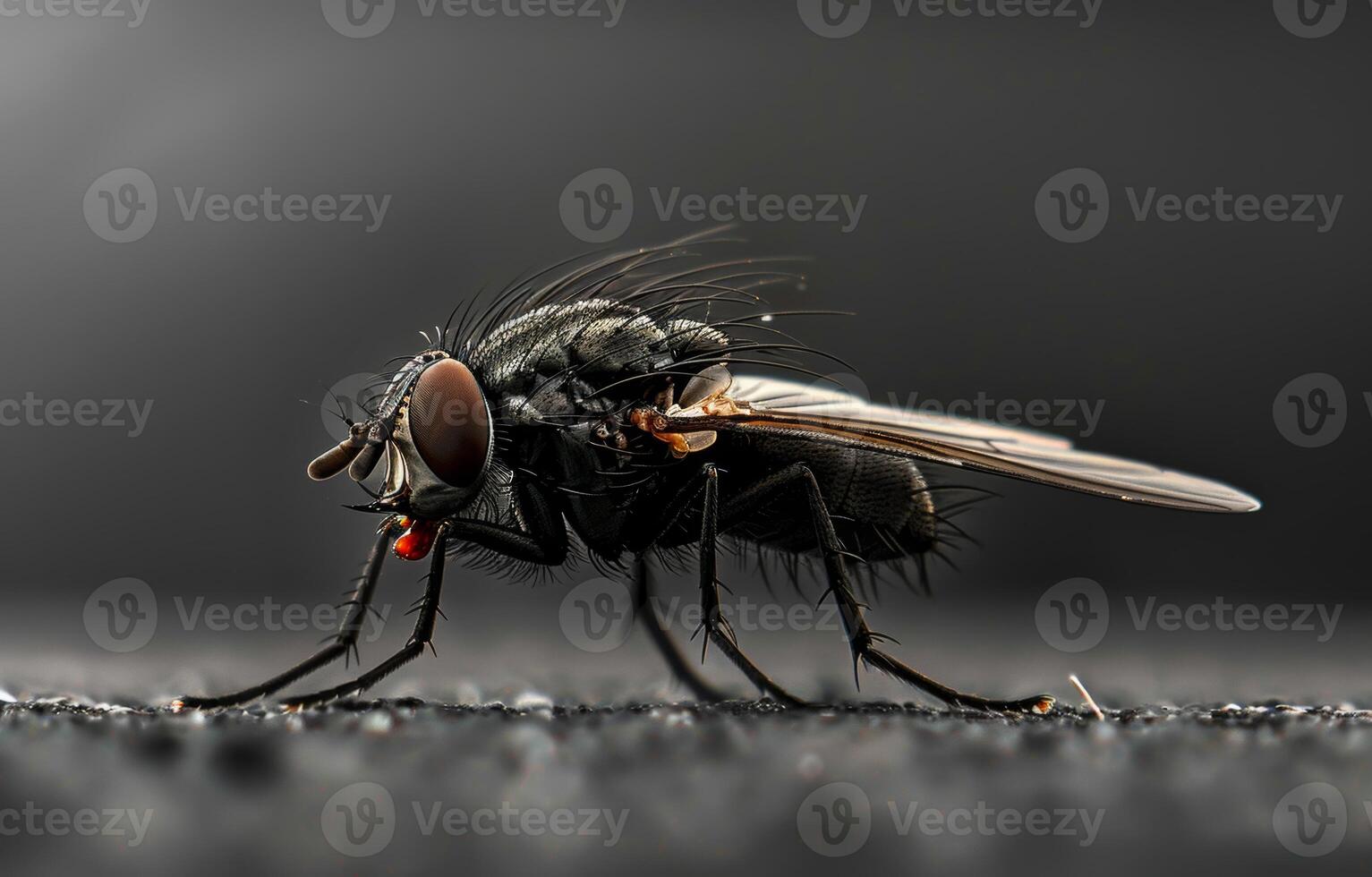 AI generated Fly is seen on black surface. Fly is sitting on the floor photo