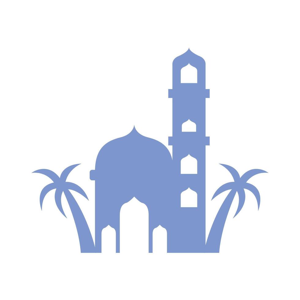Silhouette Islamic mosque with palm trees vector