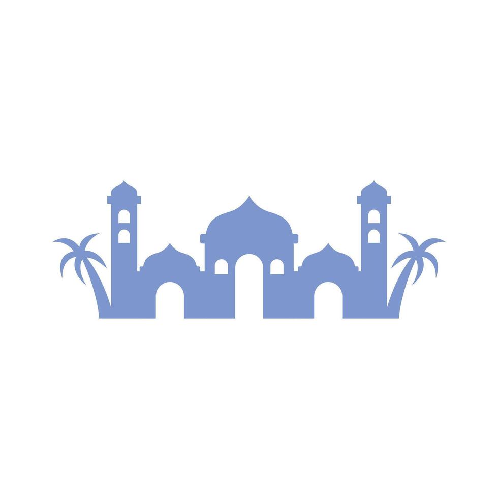 Silhouette Islamic mosque with palm trees vector