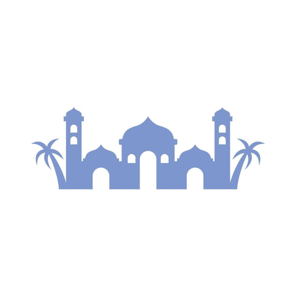 Silhouette Islamic mosque with palm trees vector