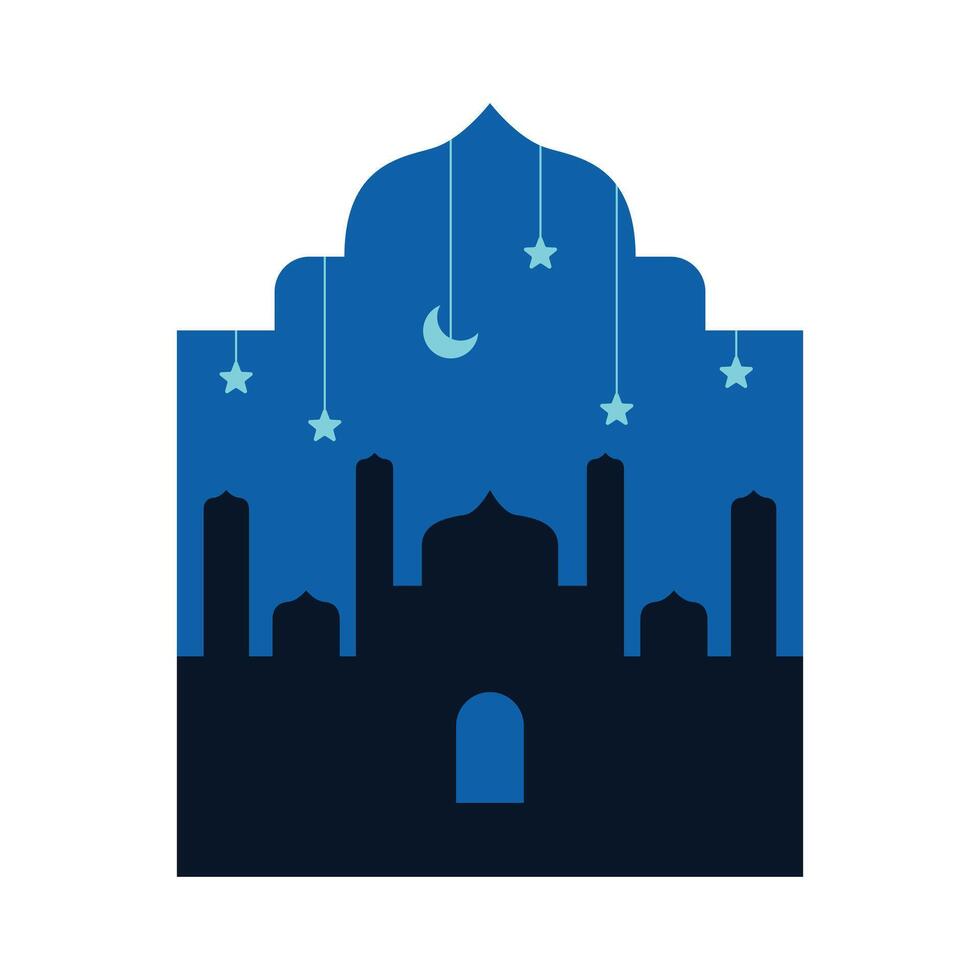 Mosque silhouette in an Islamic frame vector