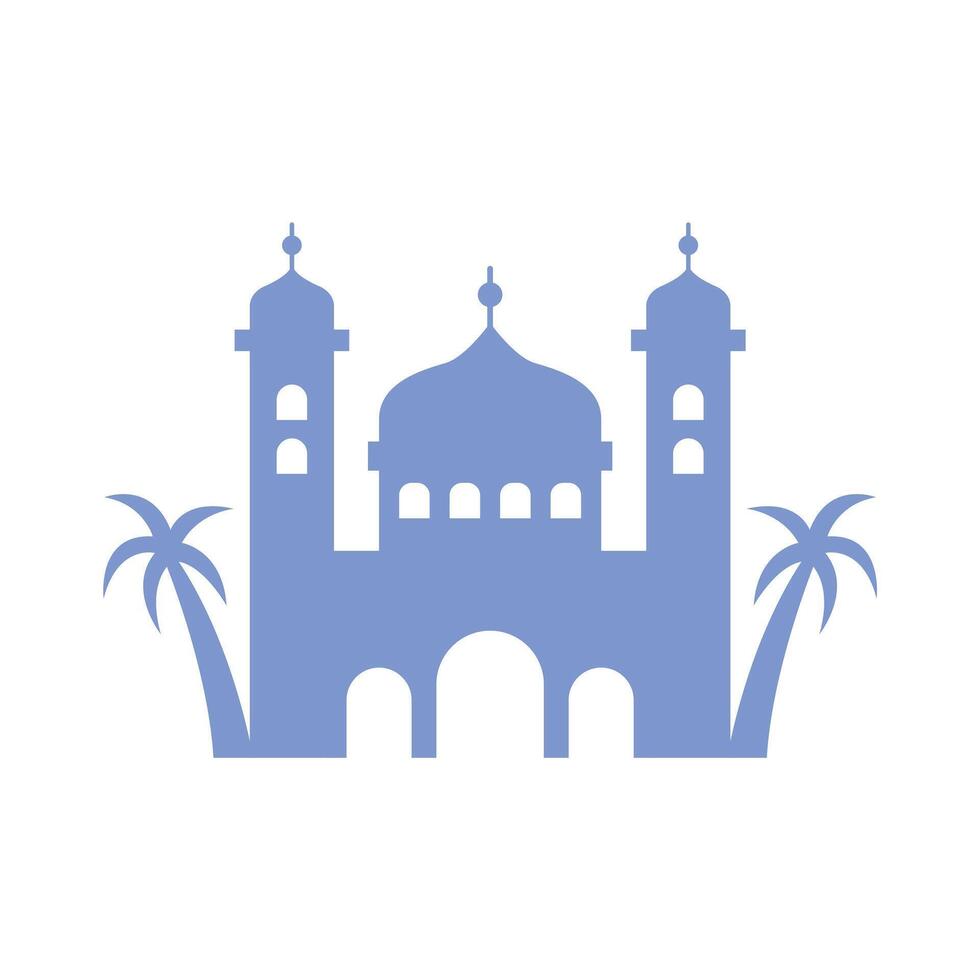 Silhouette Islamic mosque with palm trees vector