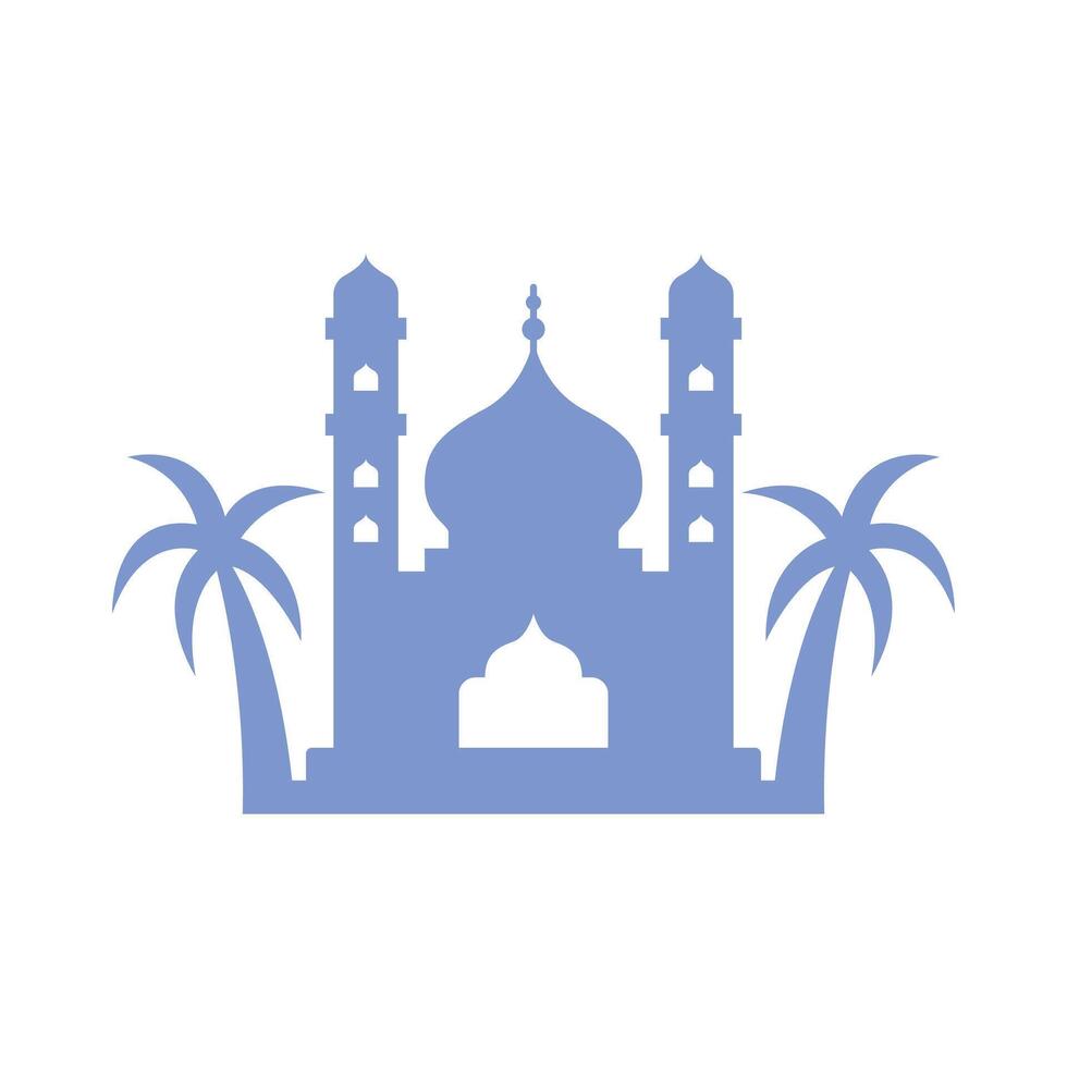 Silhouette Islamic mosque with palm trees vector