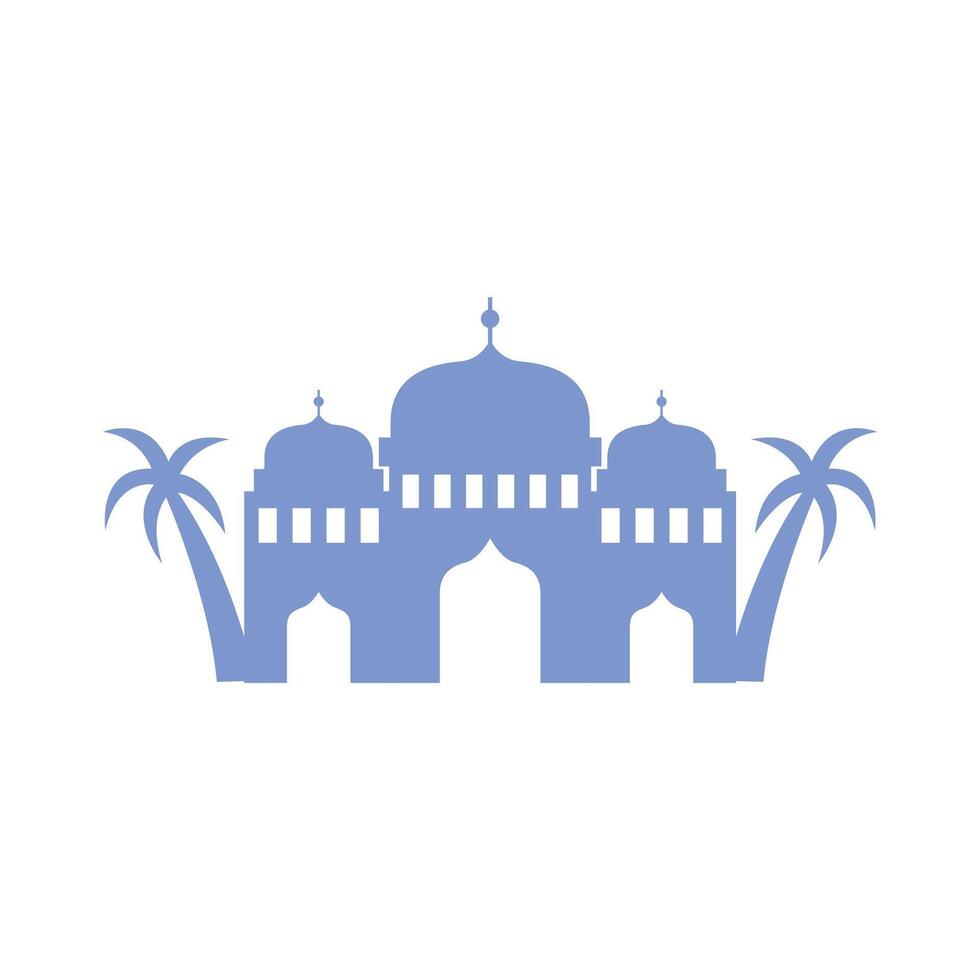 Silhouette Islamic mosque with palm trees vector