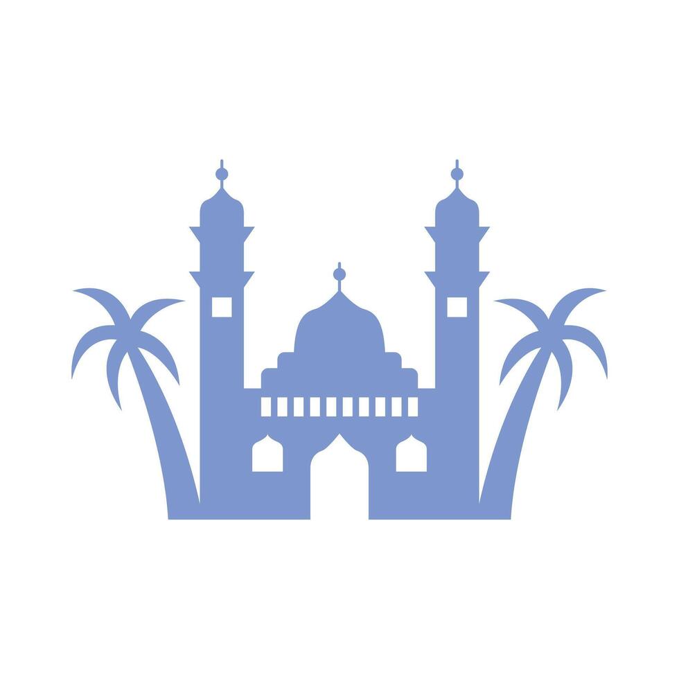 Silhouette Islamic mosque with palm trees vector