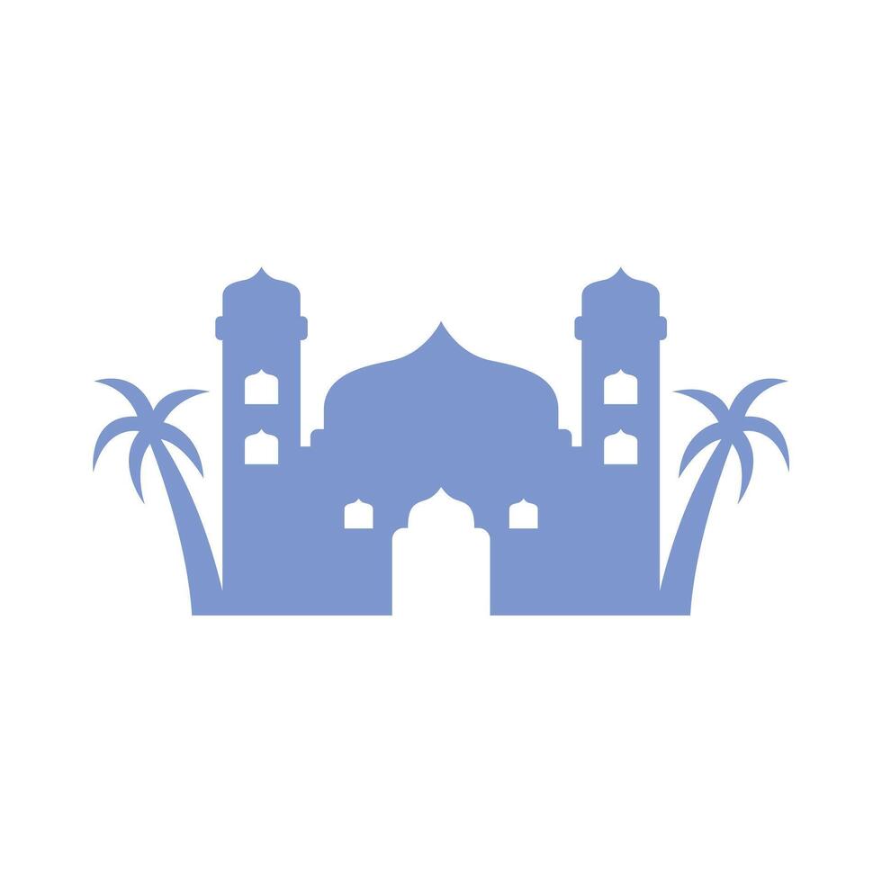 Silhouette Islamic mosque with palm trees vector