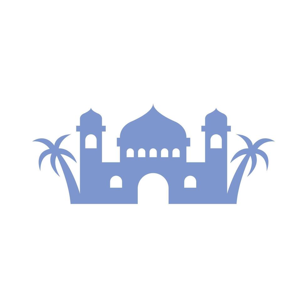 Silhouette Islamic mosque with palm trees vector