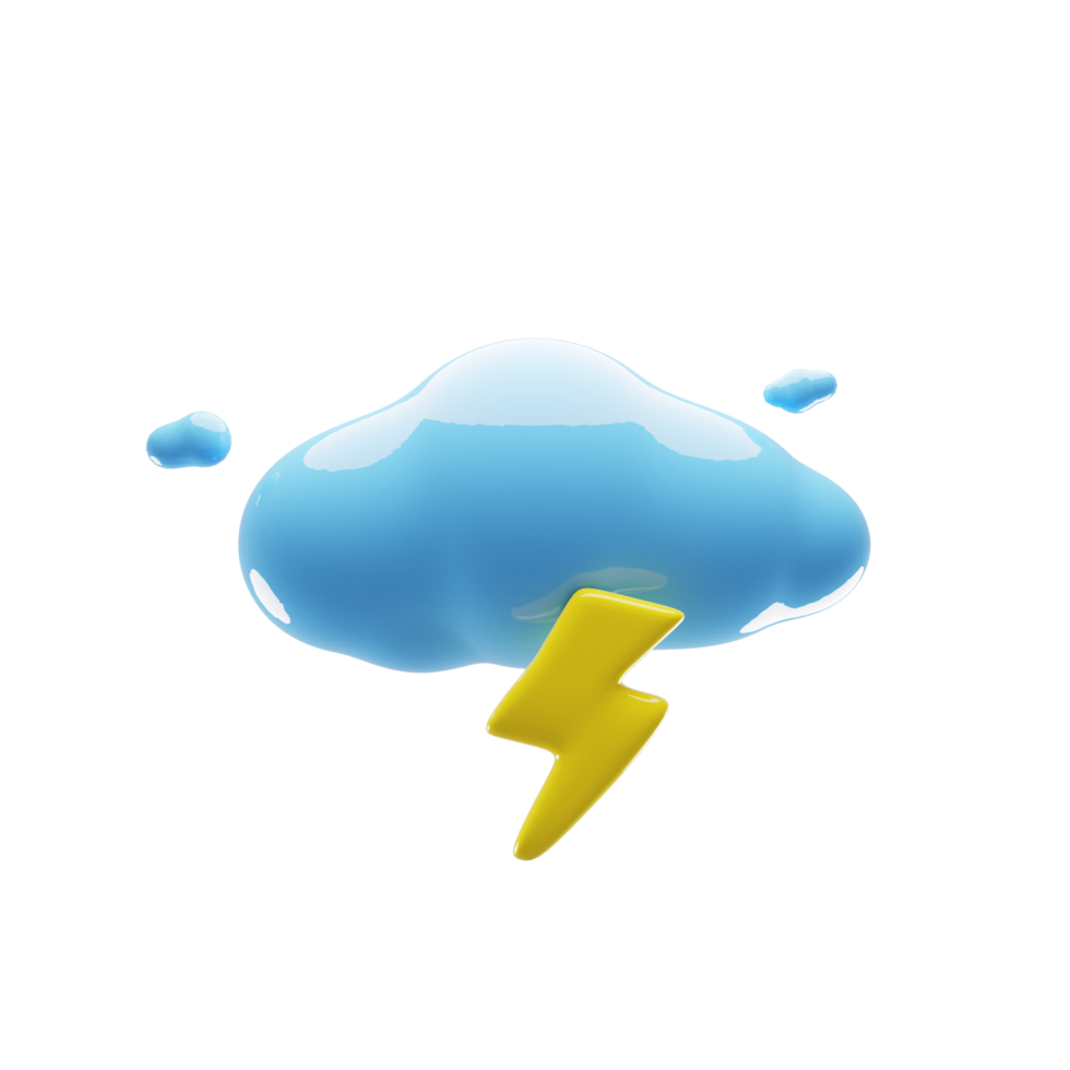 Weather icon cloud with blue color, and yellow lightning. 3d rendering png