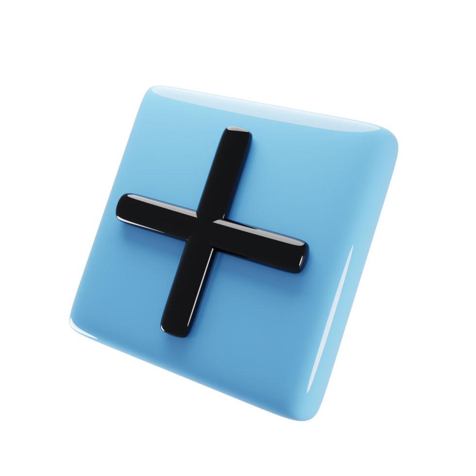 Plus icon button with cartoon style on 3d rendering. 3d illustration png
