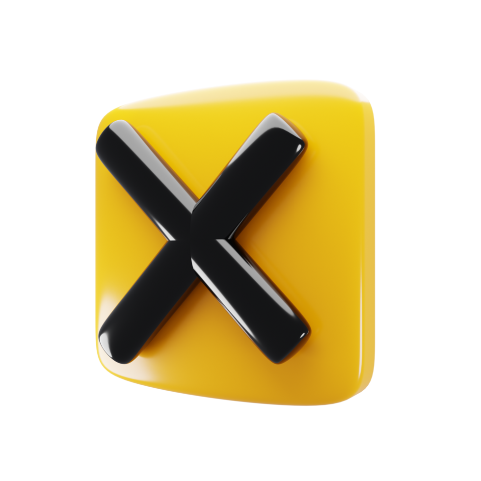 Yellow rectangle rejection button icon. Rejection concept. 3d rendering illustration png