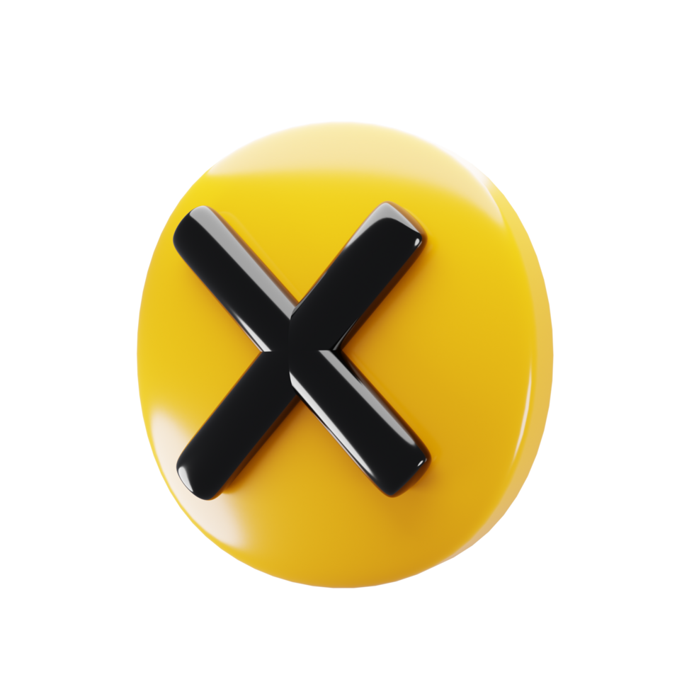 3d yellow wrong icon. Round rejection button icon. Rejection concept. 3d rendering illustration png