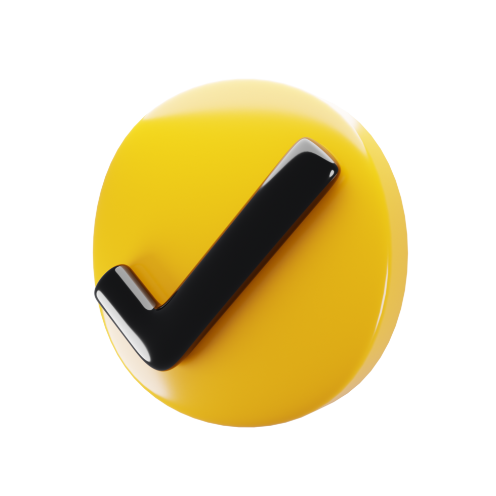 3d yellow check mark icon. Round checklist button icon. Acceptance concept. 3d rendering illustration png