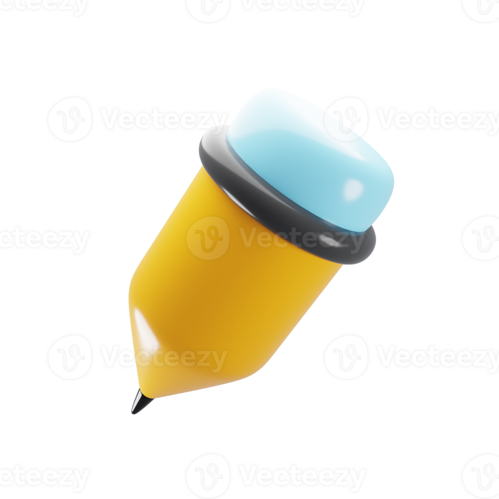 Yellow pencil icon with cartoon style. Education icon concept. 3d rendering illustration png