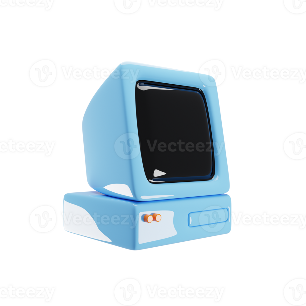 antiguo computadora icono con azul color. 3d representación ilustración png