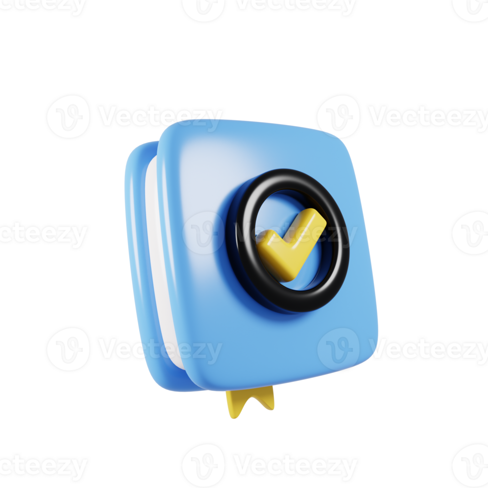 Blue book icon with yellow checklist sign. 3d rendering illustration png