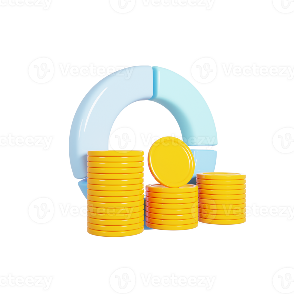 Coin stack with graph icon on 3d rendering. 3d illustration png