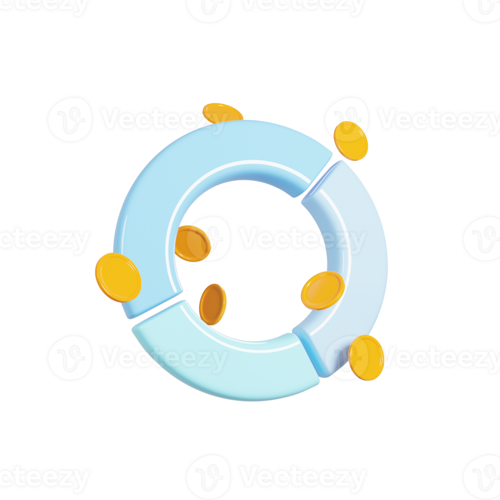Graph icon with abstract coin on 3d rendering. 3d illustration png