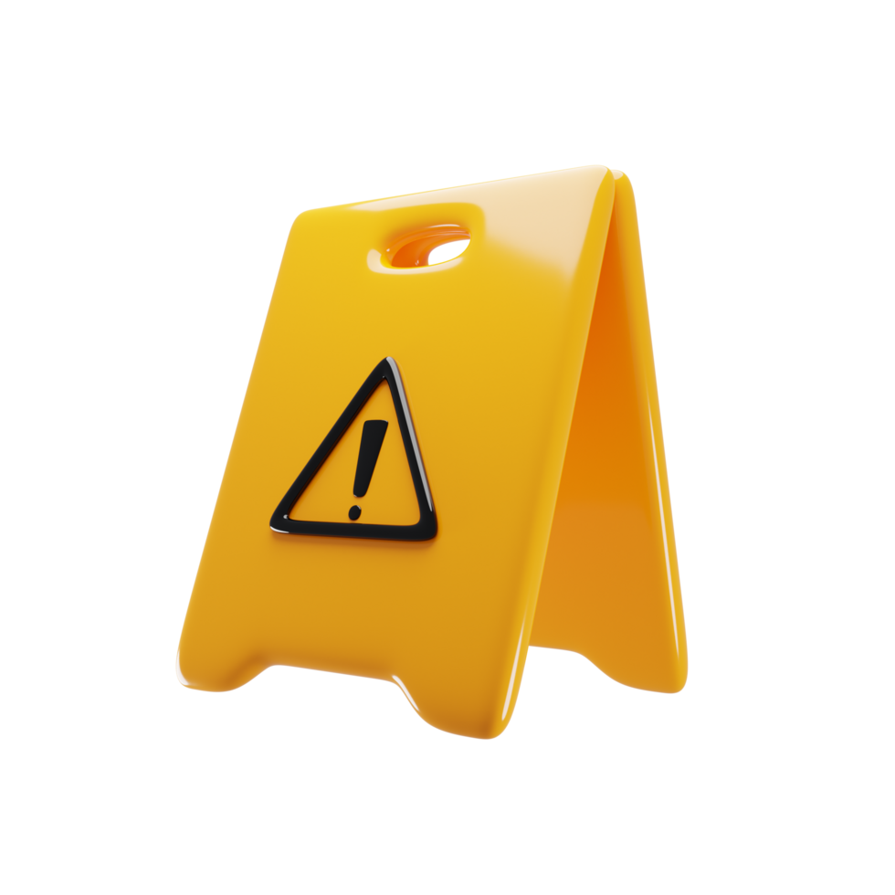 Wet floor caution plastic sign icon with cartoon concept. 3d rendering illustration png