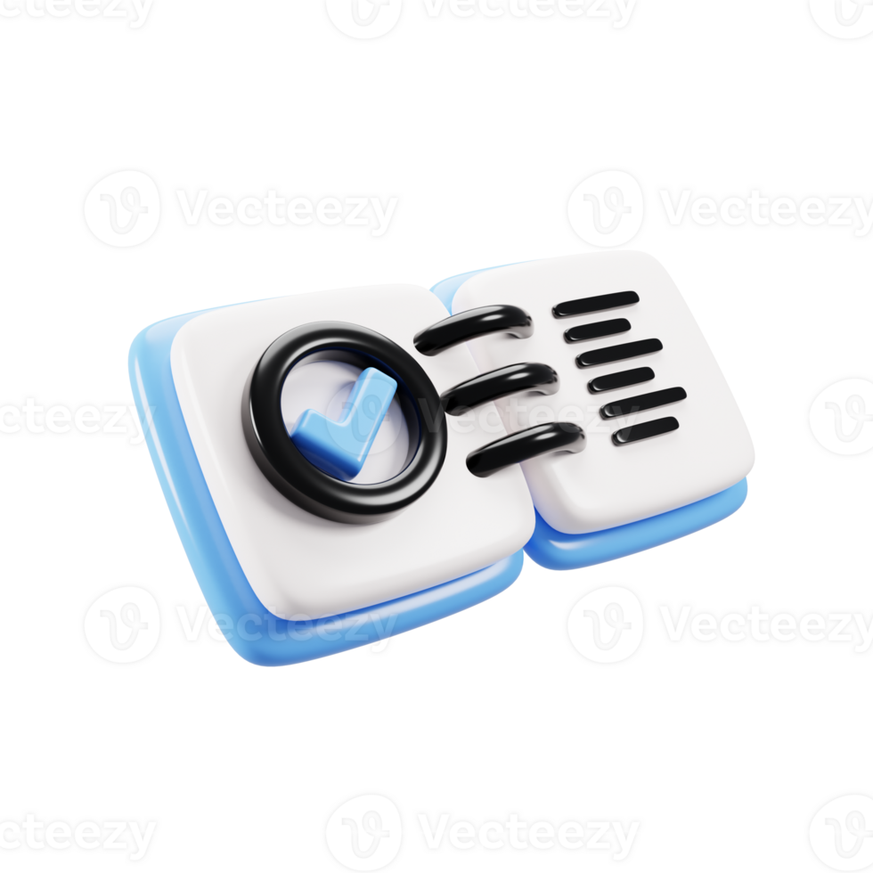 3d rendering blue book icon with checklist sign. 3d illustration png
