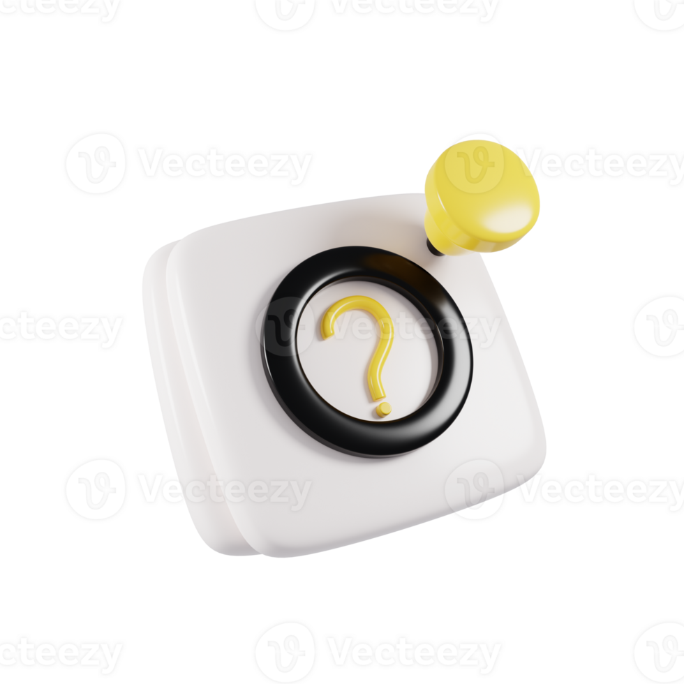 Cartoon style pinned paper with yellow question mark. 3d rendering illustration png