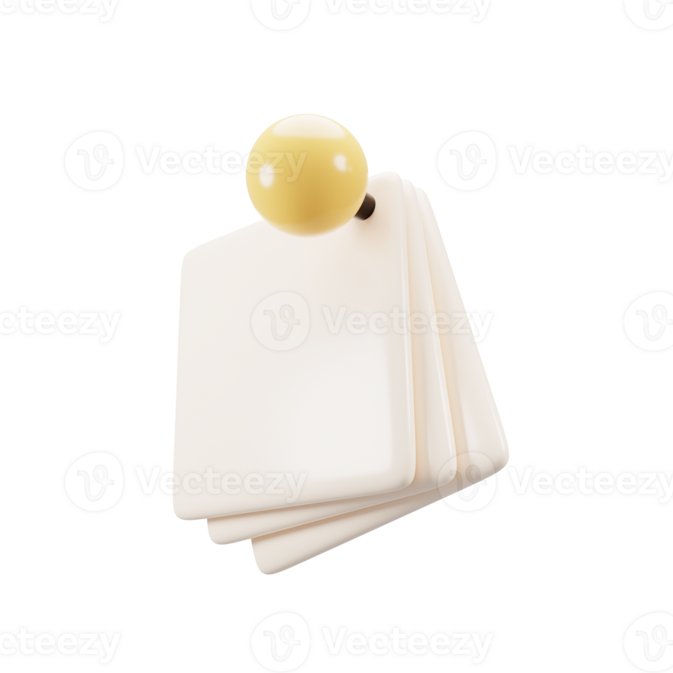 3d rendering paper sheet icon with yellow push pin. 3d illustration png