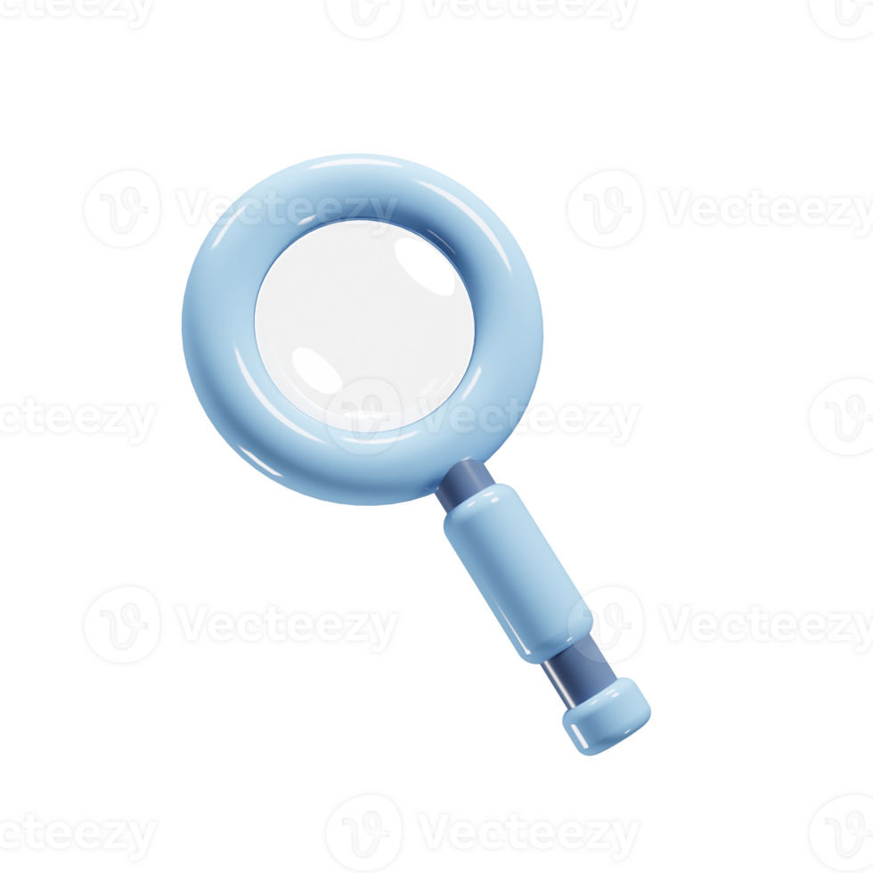 Magnifying glass with cartoon style suitable for website design presentation. 3d rendering icon png