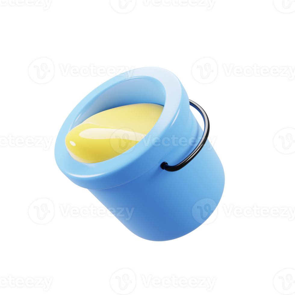 3d rendering cartoon style paint bucket icon with yellow paint. 3d illustration png