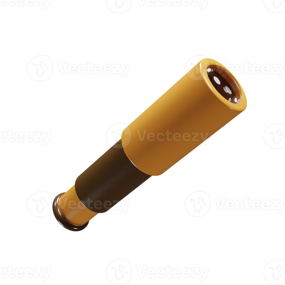 Spyglass telescope 3d icon with cartoon style for website design presentation. 3d rendering icon png