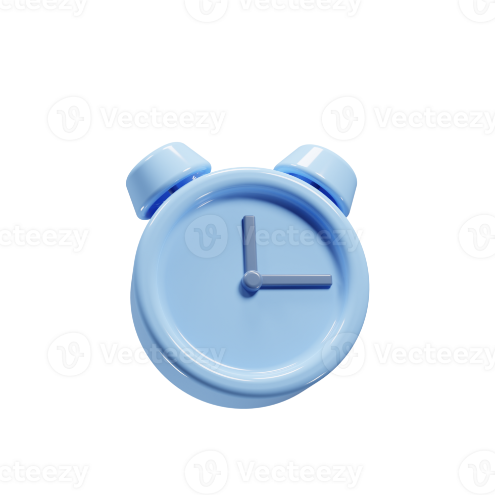 Cartoon style clock icon with blue color on 3d rendering. 3d illustration icon png