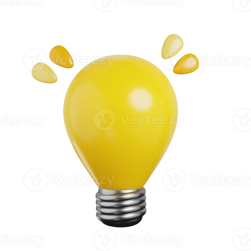 Yellow light bulb on 3d rendering with cartoon style. Business idea concept. 3d render illustration png