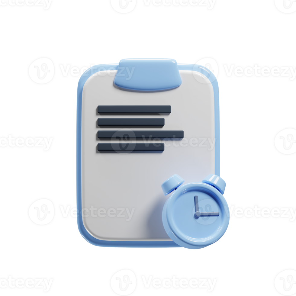 3d illustration of paper clipboard with clock icon suitable for website design. 3d rendering icon png