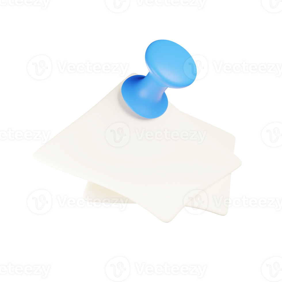 3d rendering blue push pin with paper sheet icon png