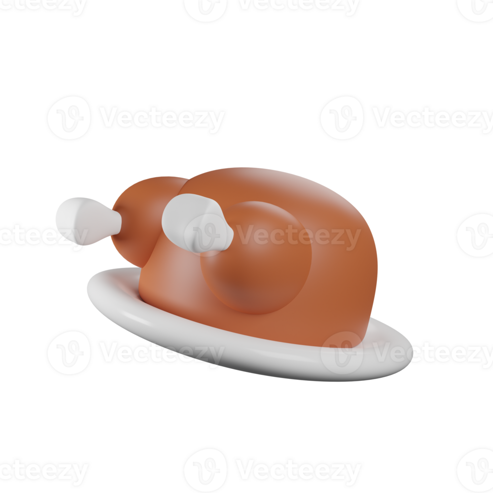 3d illustration of grilled chicken icon with cartoon style. 3d rendering icon png